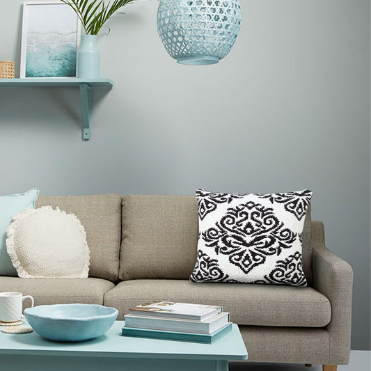 Set of Four 20" White And Black Damask Cotton Blend Throw Pillow Covers