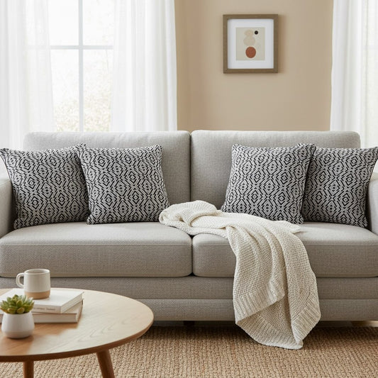 Set of Four 20" Black And White Geometric Cotton Throw Pillow Covers