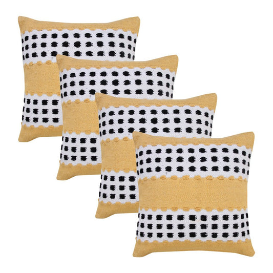 Set of Four 20" X 20" Yellow Black And White Lumbar Striped Cotton Throw Pillow Covers