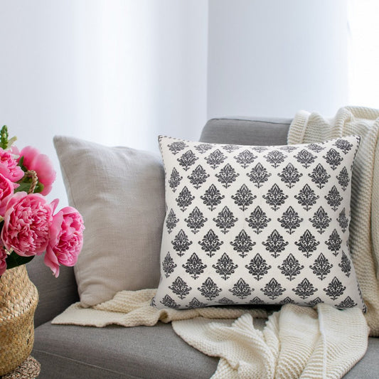 Set of Four 20" White And Black Geometric Cotton Throw Pillow Covers