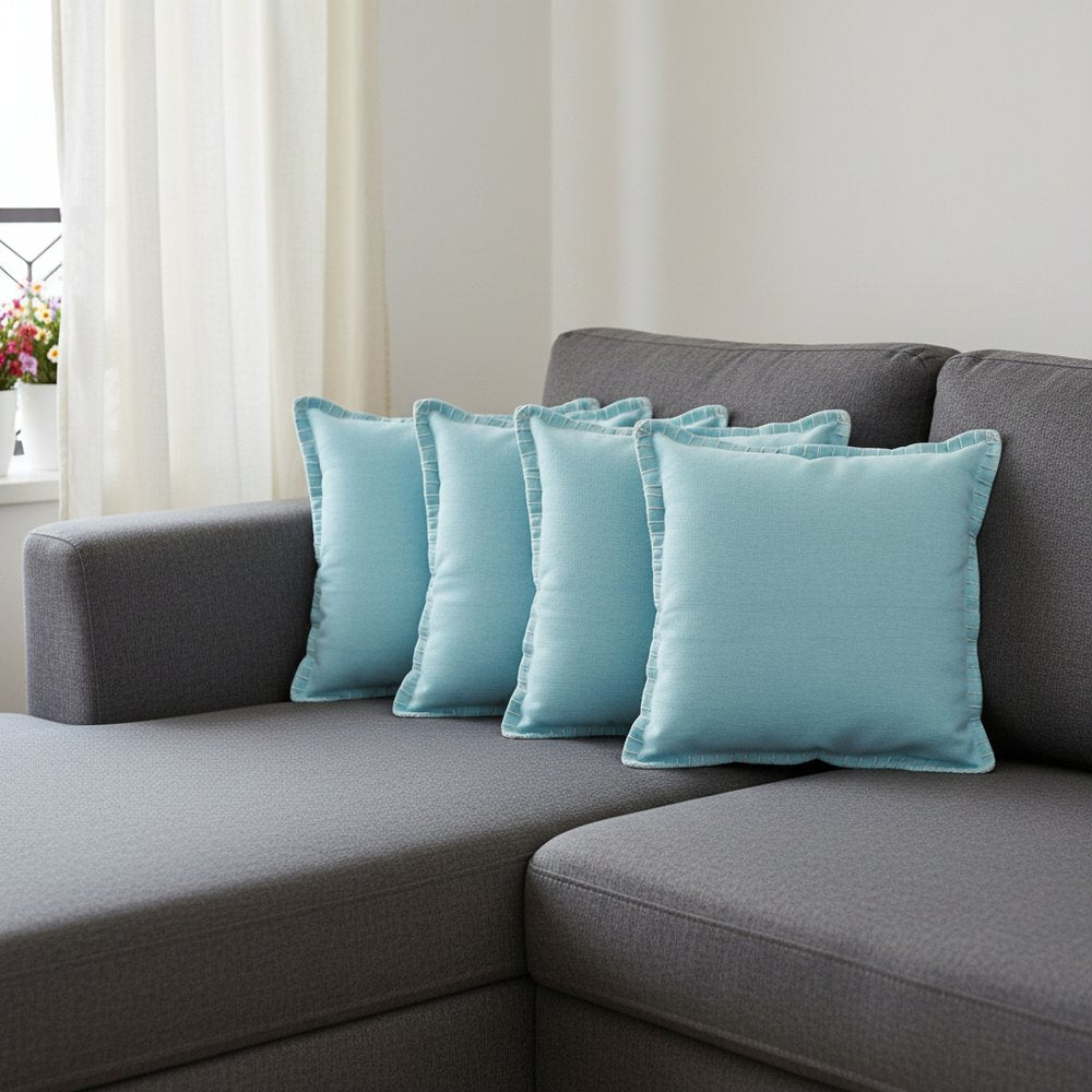 Set of Four 20" Blue Cotton Throw Pillow Covers
