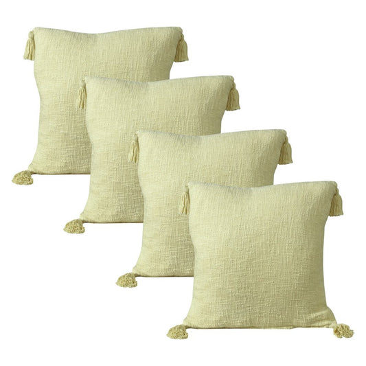 Set of Four 20" X 20" Yellow Lumbar Cotton Throw Pillow Covers with Tassels