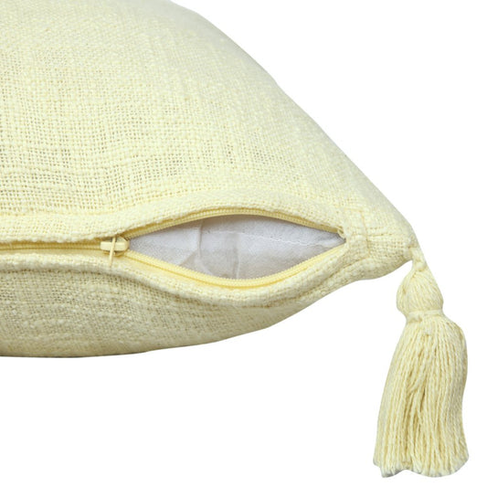 Set of Four 20" X 20" Yellow Lumbar Cotton Throw Pillow Covers with Tassels