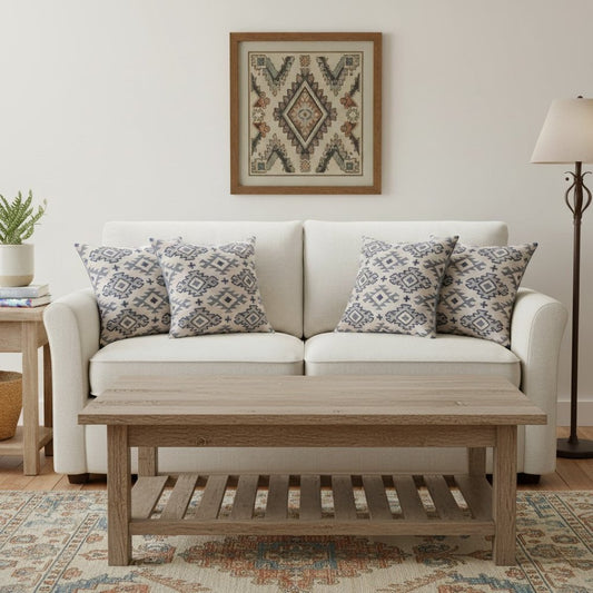 Set of Four 20" Blue And Gray Geometric Cotton Throw Pillow Covers