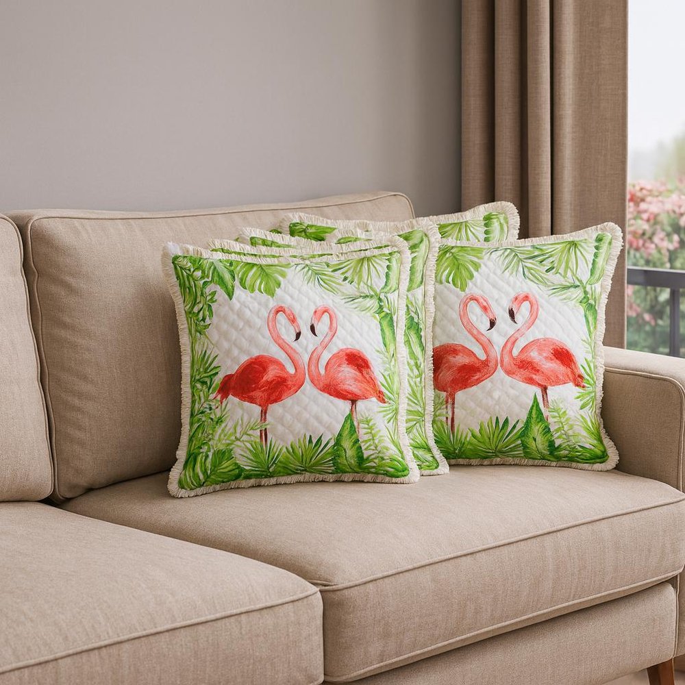 Set of Four 20" Light Pink And Light Green Throw Pillow Covers