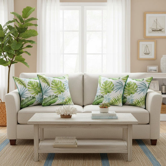 Set of Four 20" Green And Blue Floral Throw Pillow Covers