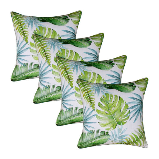 Set of Four 20" X 20" Green And Blue Lumbar Beach Tropical Throw Pillow Covers