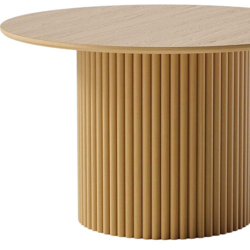 46" Natural Wood Pedestal Base Round Top Dining Table