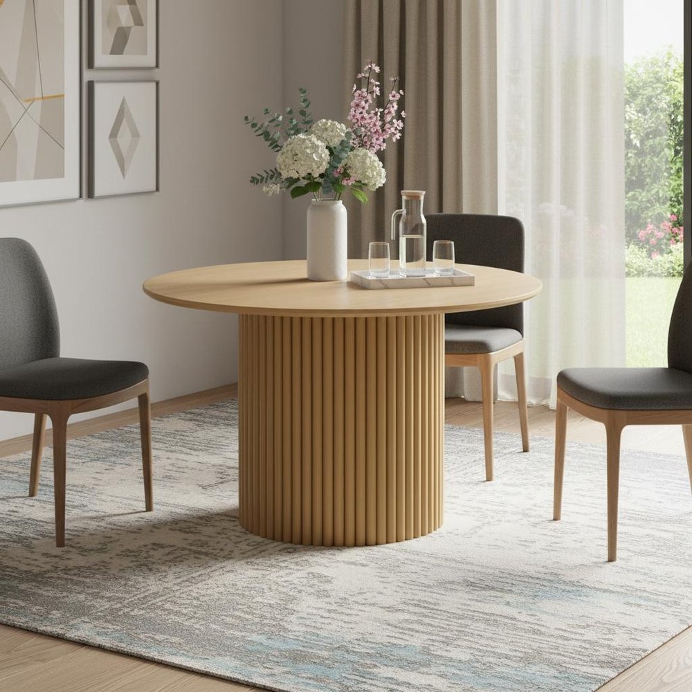 46" Natural Wood Pedestal Base Round Top Dining Table