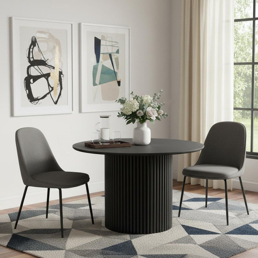 46" Black Wood Pedestal Base Round Top Dining Table
