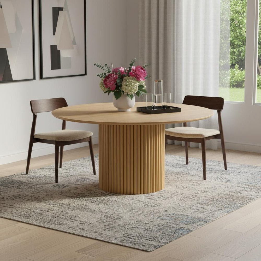 60" Natural Wood Pedestal Base Round Top Dining Table
