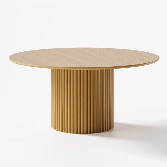 60" Natural Wood Pedestal Base Round Top Dining Table