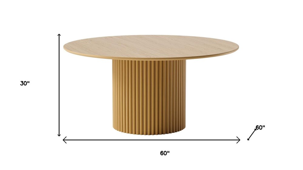 60" Natural Wood Pedestal Base Round Top Dining Table