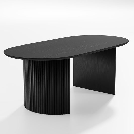 67" Black Wood Double Pedestal Base Oval Dining Table