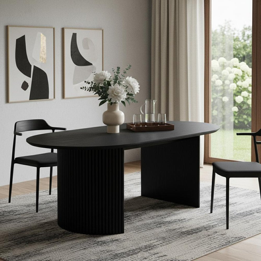 67" Black Wood Double Pedestal Base Oval Dining Table