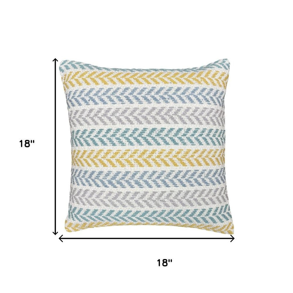 18" Yellow And Blue Beach Chevron Cotton Throw Pillow Cover