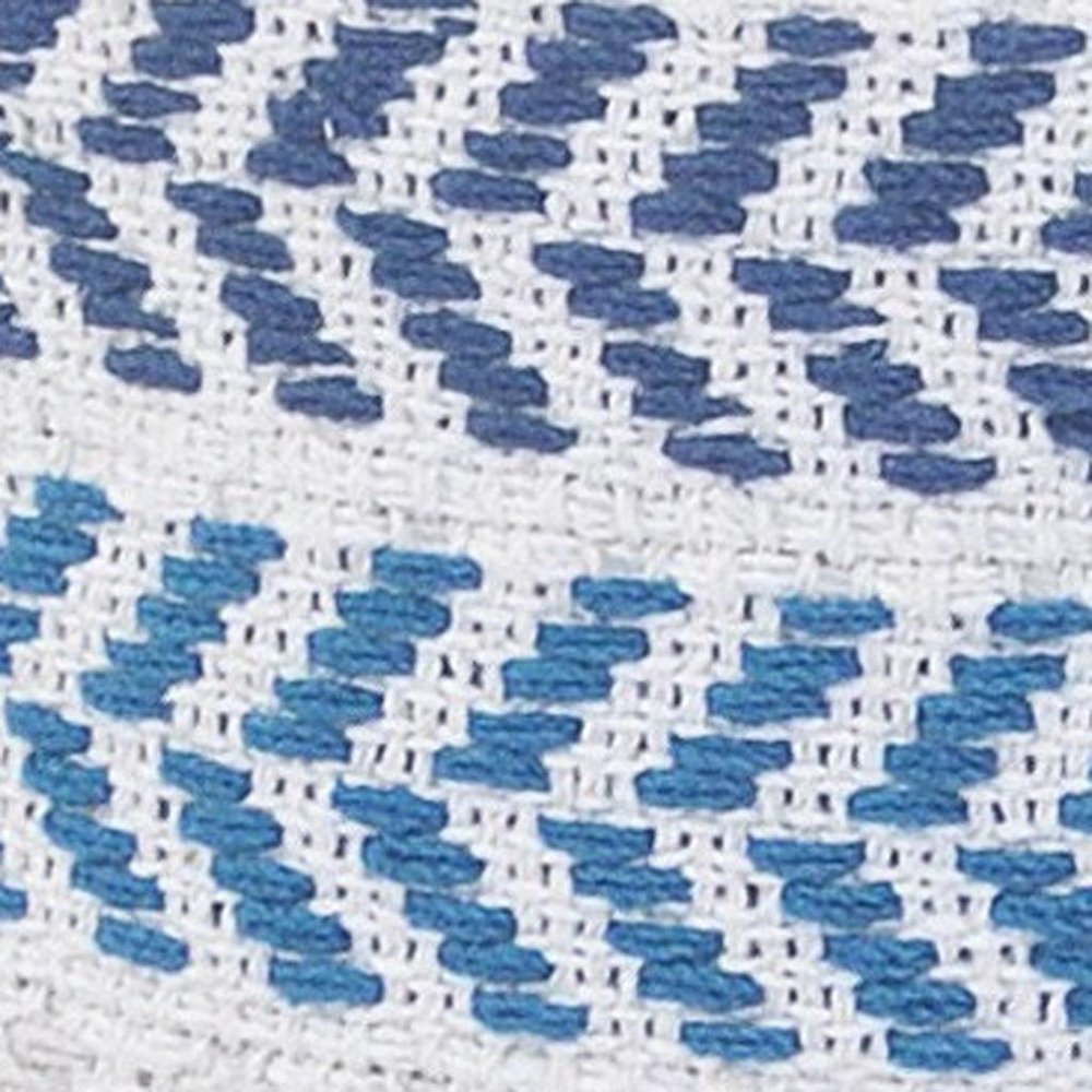 18" Blue And Beige Beach Chevron Cotton Throw Pillow Cover