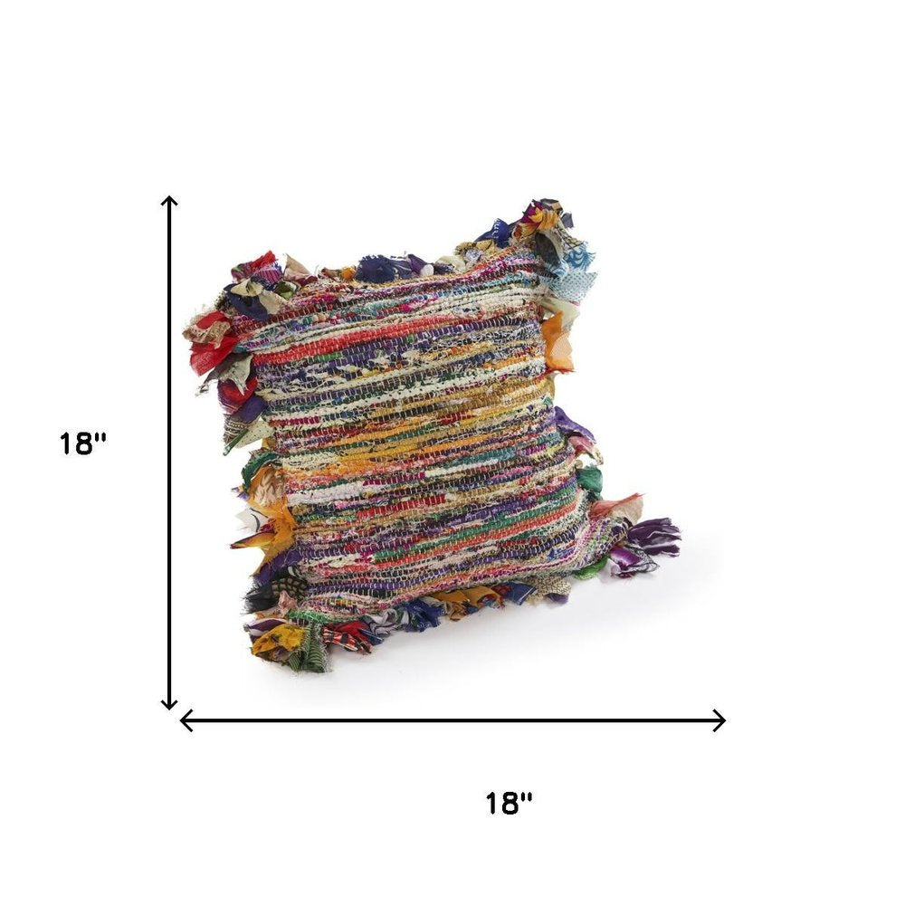 18" Pink And Blue Striped Rayon Throw Pillow Cover