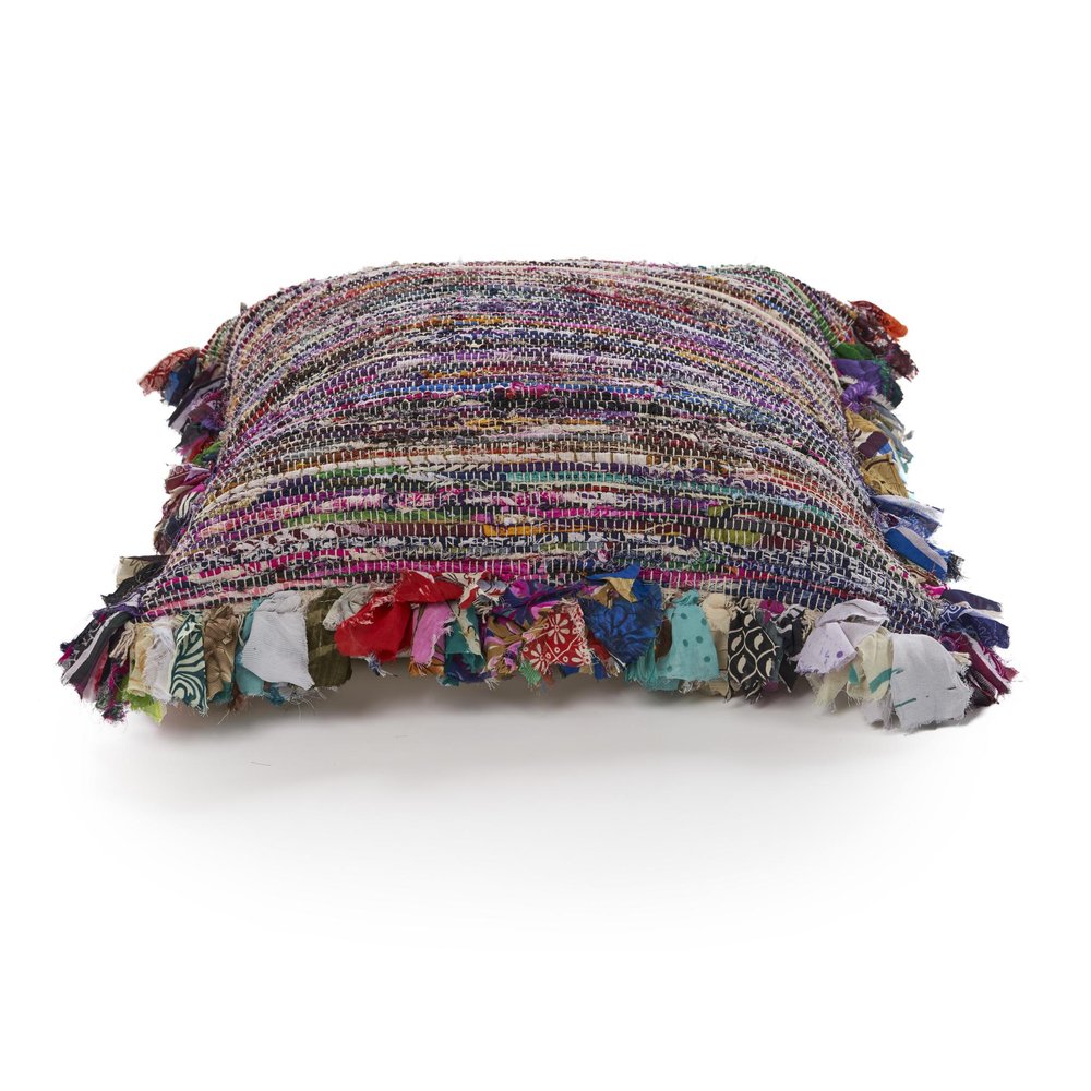 26" Blue Orange Pink And Red Striped Rayon Throw Pillow Cover with Tufts
