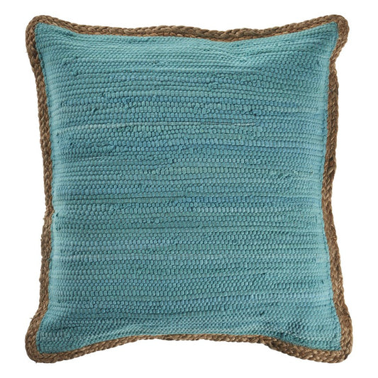 20" Blue And Tan Beach Cotton Blend Throw Pillow Cover