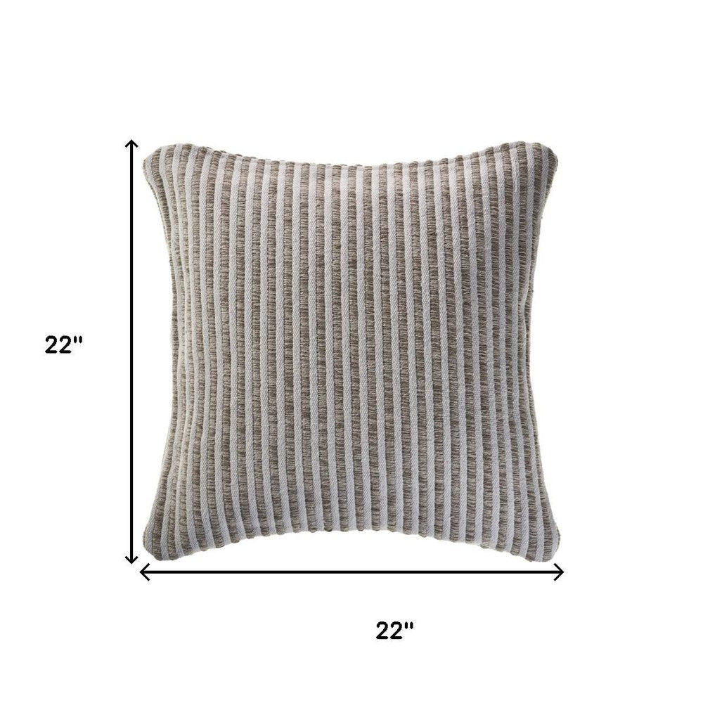 22" Beige And Cream Beach Striped Cotton Throw Pillow Cover