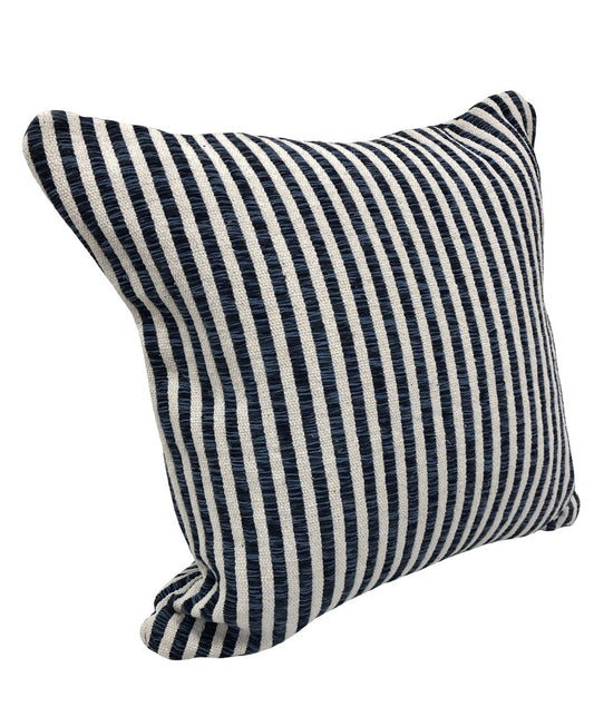 22" Blue And White Striped Cotton Throw Pillow Cover