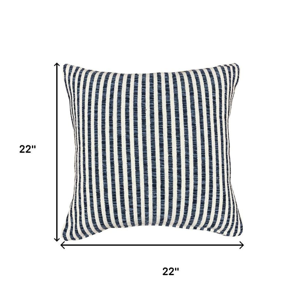22" Blue And White Striped Cotton Throw Pillow Cover