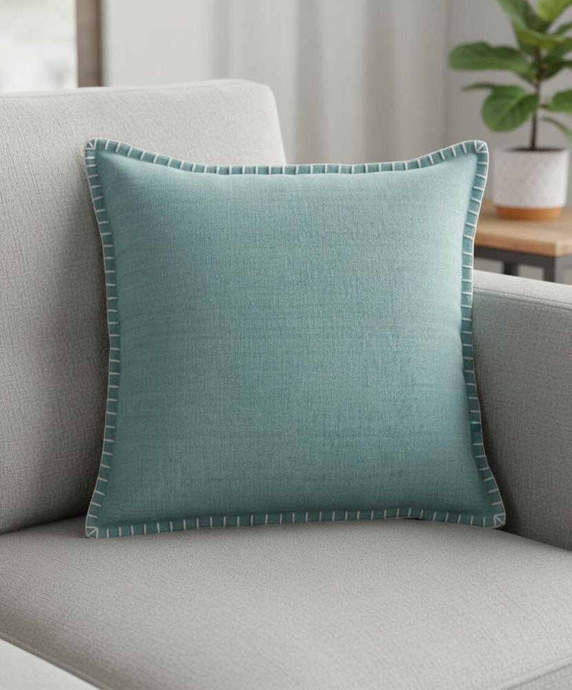 24" Blue Cotton Throw Pillow Cover