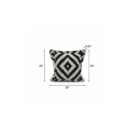 20" Black And White Geometric Polyester Blend Throw Pillow Cover