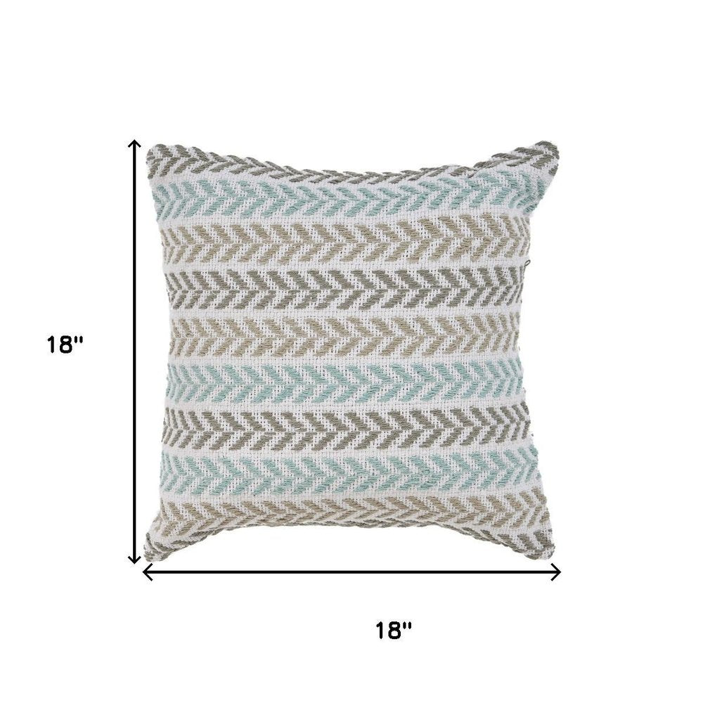 18" Gray And Blue Beach Chevron Cotton Throw Pillow Cover