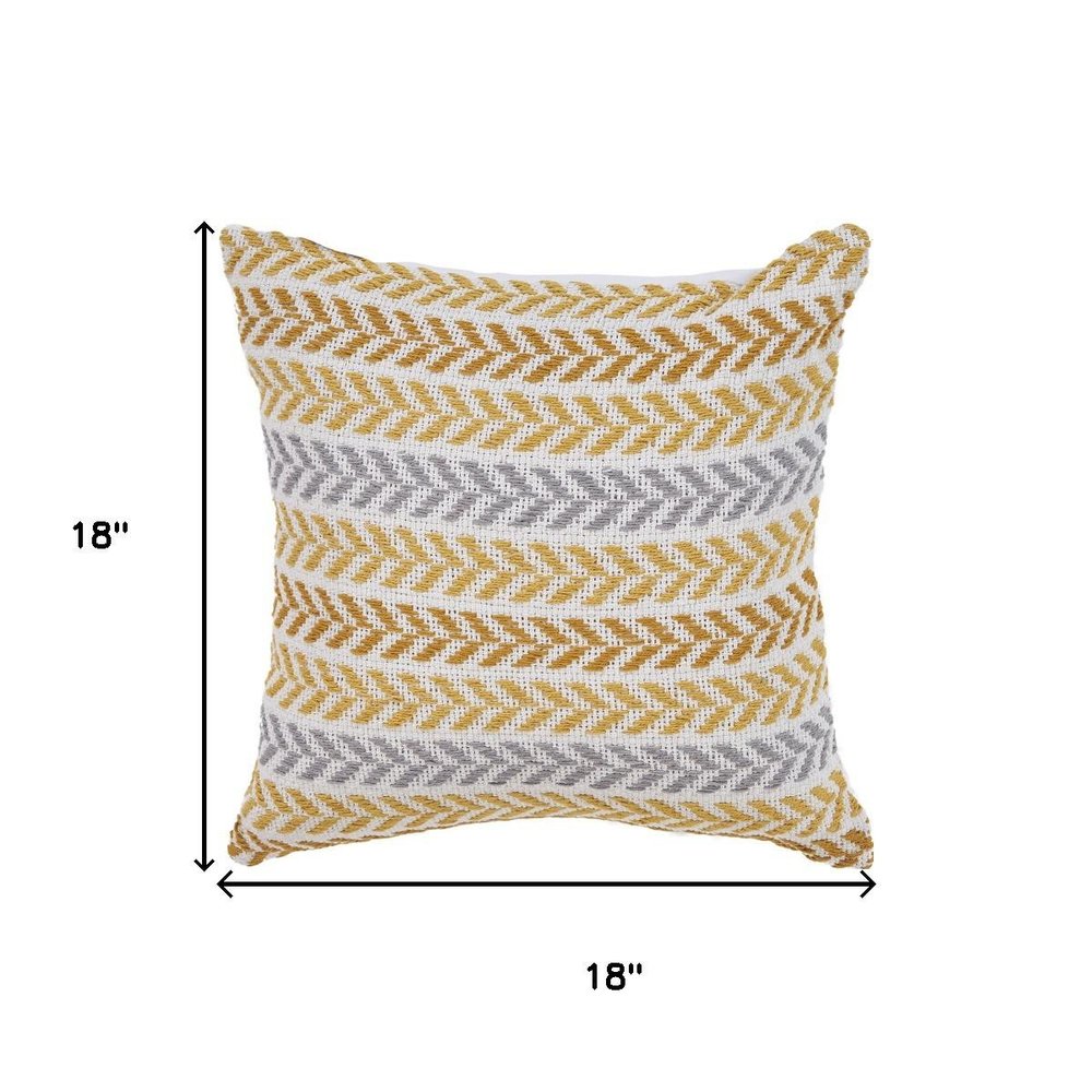 18" Yellow And Gray Beach Chevron Cotton Throw Pillow Cover