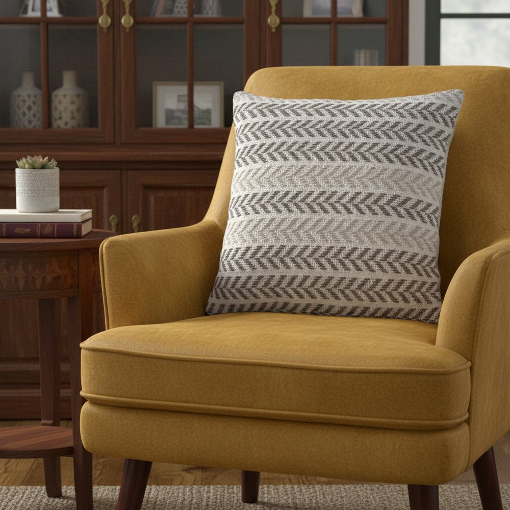 18" Gray And White Beach Chevron Cotton Throw Pillow Cover