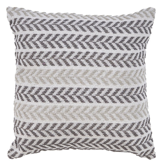 18" Gray And White Beach Chevron Cotton Throw Pillow Cover