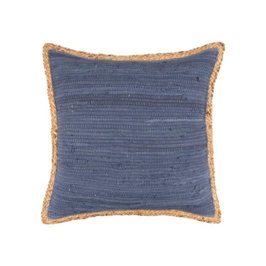 20" Blue And Tan Beach Cotton Blend Throw Pillow Cover