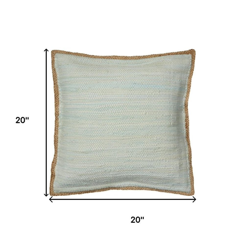 20" Blue And Tan Beach Cotton Blend Throw Pillow Cover