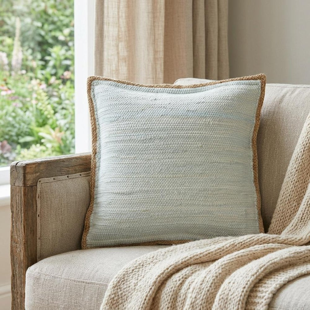 20" Blue And Tan Beach Cotton Blend Throw Pillow Cover with Texture