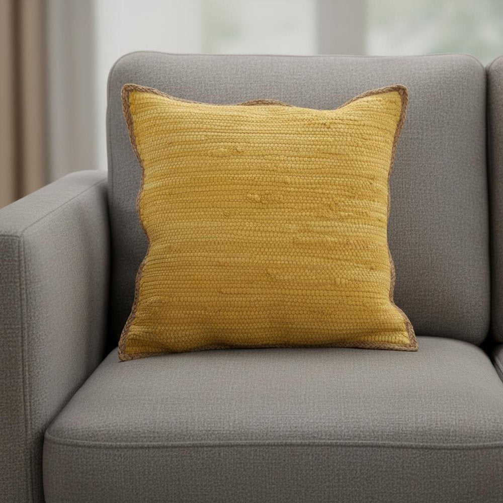 20" Yellow And Tan Beach Cotton Blend Throw Pillow Cover