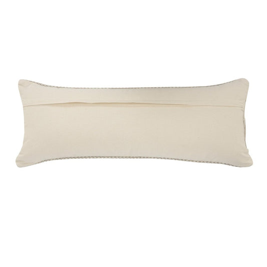 14" X 36" Ivory And Gray Lumbar Striped Cotton Throw Pillow Cover with Fringe And Texture