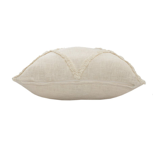 26" Beige Floor Diamond Cotton Throw Pillow Cover with Tufts And Texture