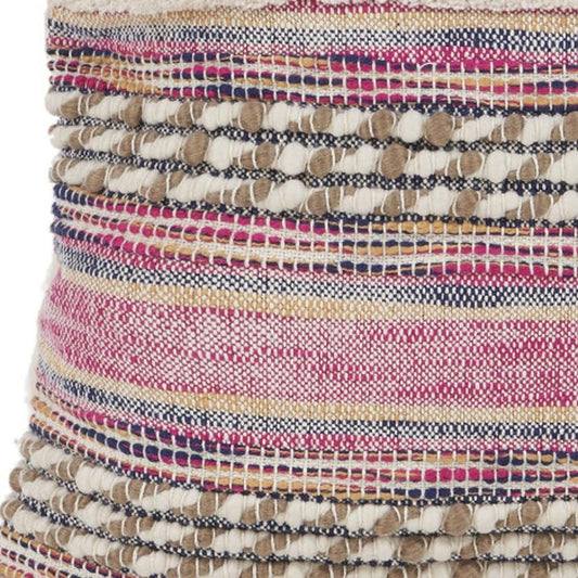18" Pink And Ivory Striped Cotton Blend Throw Pillow Cover with Texture