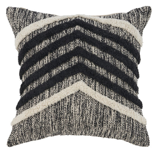 18" Black And Ivory Chevron Cotton Throw Pillow Cover with Tufts