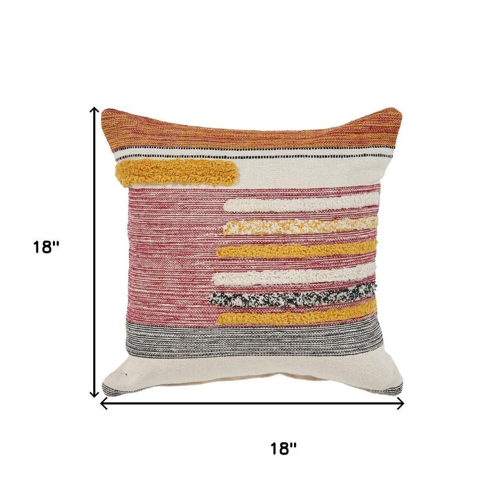18" Orange And Yellow Striped Cotton Throw Pillow Cover