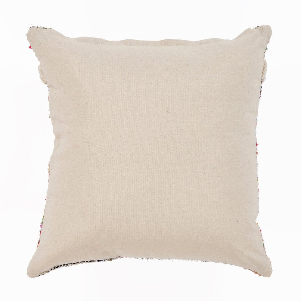 18" Cream Blue White And Yellow Diamond Cotton Throw Pillow Cover with Tufts