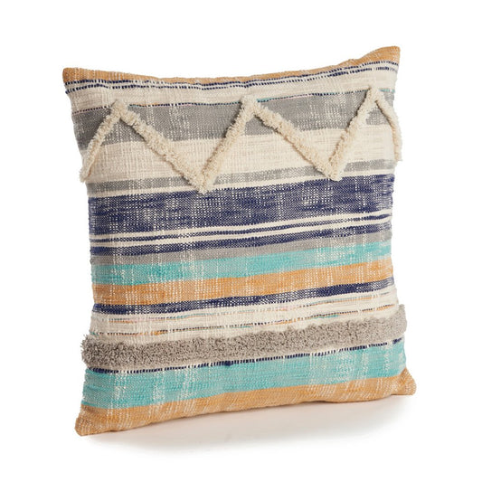 18" Blue And Tan Beach Striped Cotton Throw Pillow Cover