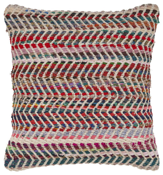 18" Pink White And Red Geometric Polyester Blend Throw Pillow Cover