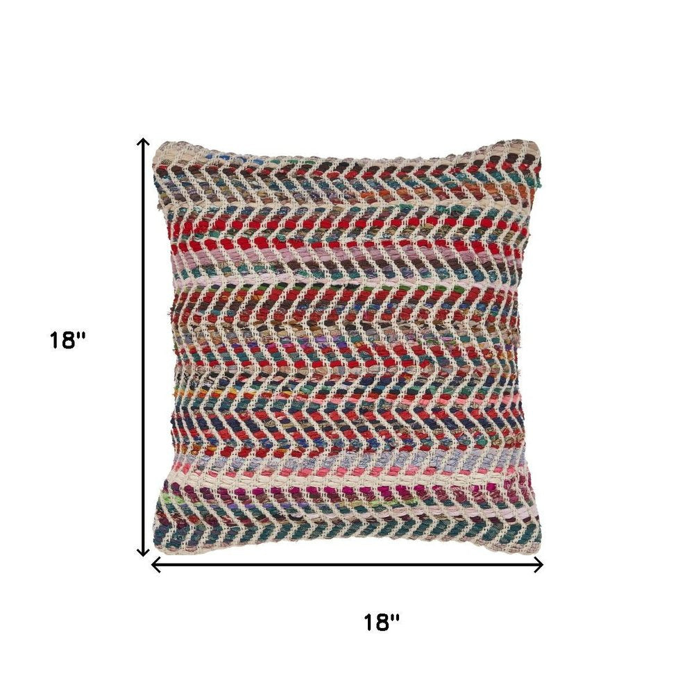 18" Pink White And Red Geometric Polyester Blend Throw Pillow Cover