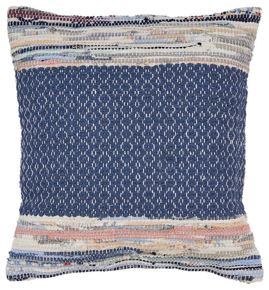 18" Blue White And Pink Diamond Cotton Blend Throw Pillow Cover