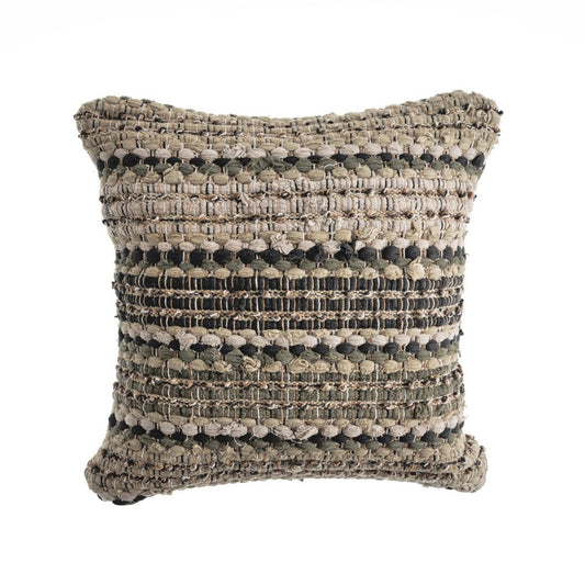18" Beige And Brown Beach Striped Cotton Blend Throw Pillow Cover