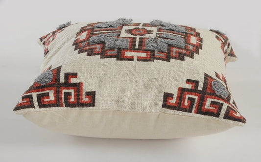 18" Red And Gray Geometric Cotton Throw Pillow Cover