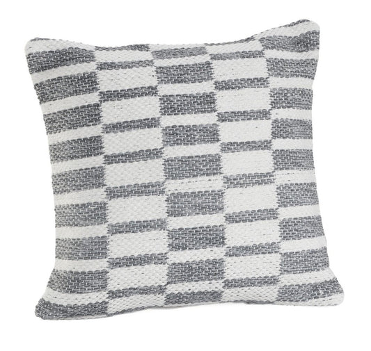 18" Gray And White Geometric Cotton Throw Pillow Cover